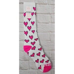 CREW SOCKS HEART PATTERN 3-COLOR WHITE & PINK HEARTS Size 10-12 (L)